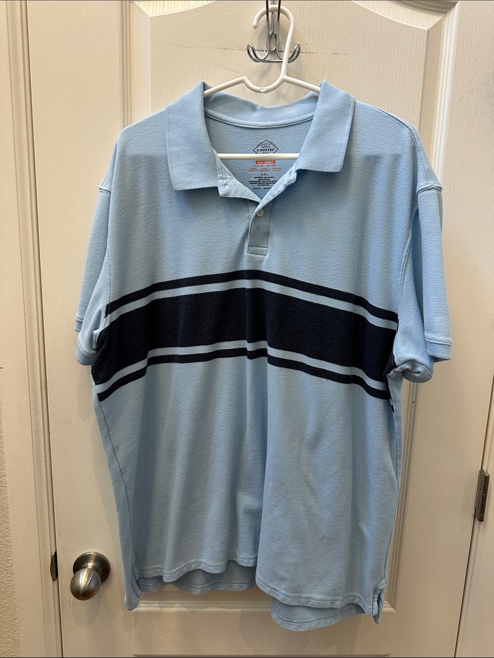 St. John's Bay Light Blue Polo with Navy Chest Stripe